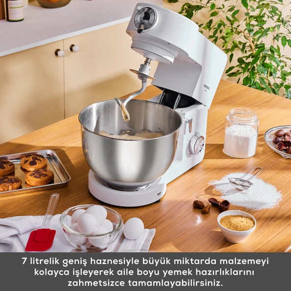 Karaca Multichef Ultra Kıyma Çekme/Sucuk-Sosis/İçli Köfte Aparatlı Hamur Yoğurma Makinesi Porcelain White 2000W 7L - Resim 2