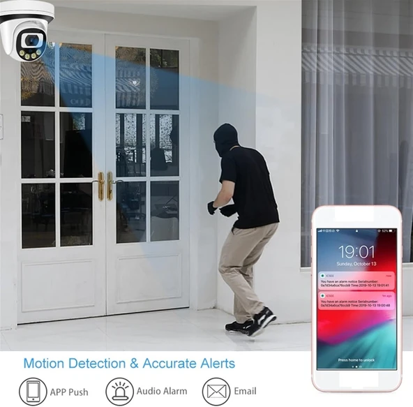 4Mp 4k Dome IP Kamera 2.8mm Geniş Açılı Gece Görüşlü Mikrofonlu Ses Kayıtlı Onvif Led Aydınlatmalı - Resim 7