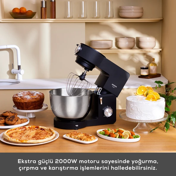 Karaca Multichef Ultra Kıyma Çekme/Sucuk-Sosis/İçli Köfte Aparatlı Hamur Yoğurma Makinesi Black 2000W 7L - Resim 7
