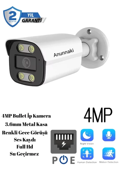 4mp IP Kamera Metal Kasa 3.6mm Ses Kayıt Gece Görüşü İç ve Dış Mekan Su Geçirmez Onvif ürün görseli 1