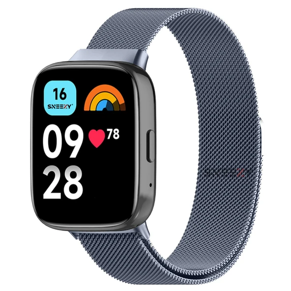 Sneezy Redmi Watch 3 Active İle Uyumlu Metal Hasır Kordon Woven Wire Metal Tasarım Kordon  Koyu Gri ürün görseli