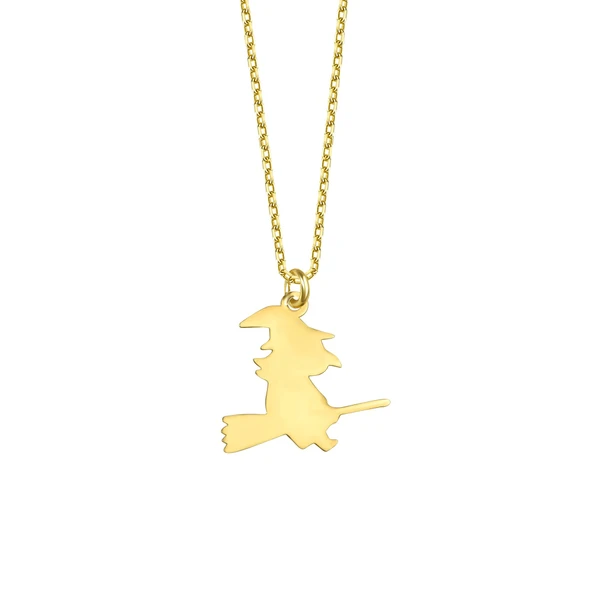 925 Ayar Gümüş Mikron Altın Kaplama Cadı Figürlü Kolye - CN00456 - 5