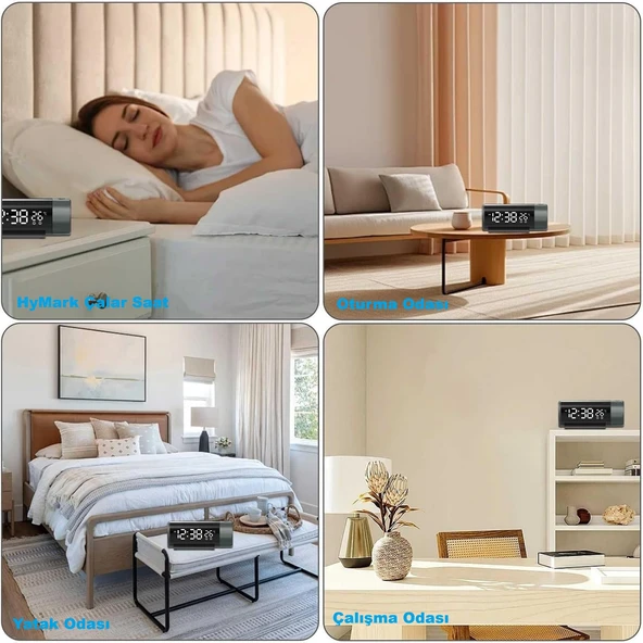 HyMark Projeksiyonlu Silindir USB Güç LED Ekran Çalar Saat Sıcaklık Çift Alarm - Resim 8