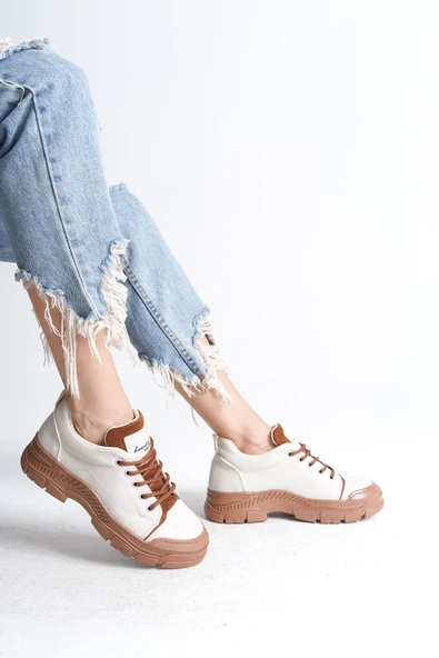 JANE Bağcıklı Ortopedik Taban Kadın Sneaker Spor Ayakkabı  CTT - Krem - 4