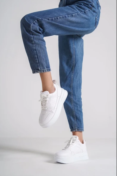 ALESSI Bağcıklı Ortopedik Taban Kadın Sneaker Spor Ayakkabı CBT - Beyaz - 3