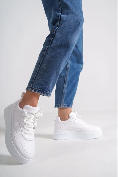 ALESSI Bağcıklı Ortopedik Taban Kadın Sneaker Spor Ayakkabı CBT - Beyaz - 1