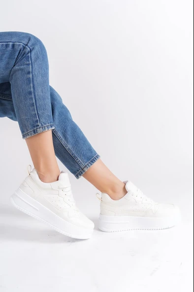 ALESSI Bağcıklı Ortopedik Taban Kadın Sneaker Spor Ayakkabı CBT - Kırık Beyaz - 3