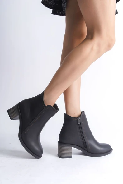 LARISSA Fermuarlı Ortopedik Taban Topuklu Kadın Bot  CST - Siyah - Resim 4