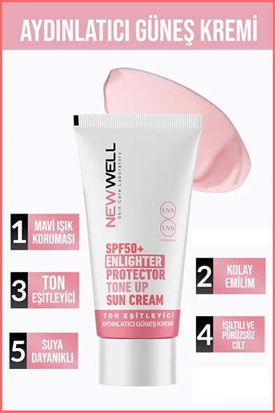 Ton Eşitleyici yüksek Koruma Etkili Spf50+ Aydınlatıcı Pembe Yüz Güneş Kremi 50 Ml - Resim 4