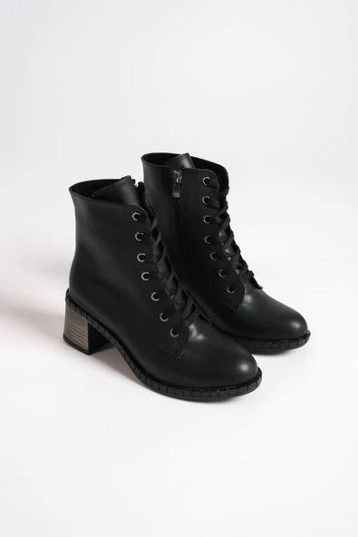 DIANA Bağcıklı Fermuarlı Ortopedik Taban Topuklu Kadın Bot CST - Siyah - Resim 4