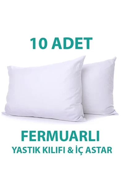 Pamuklu Fermuarlı 10'lu İç Yastık KIlıfı Beyaz Renkli İç Astar Yastık İç Kılıfı 50x 70 Şilte