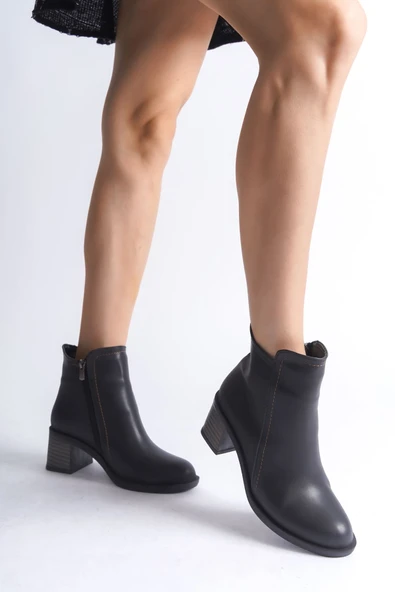 LARISSA Fermuarlı Ortopedik Taban Topuklu Kadın Bot  CST - Siyah - Resim 3