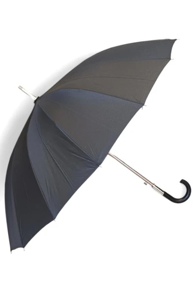 Protokol Baston Şemsiye 16 Fiber Telli Siyah Renk 115 Cm Çap Kapalı Boyut 95 Cm Kılıfsız - Resim 2