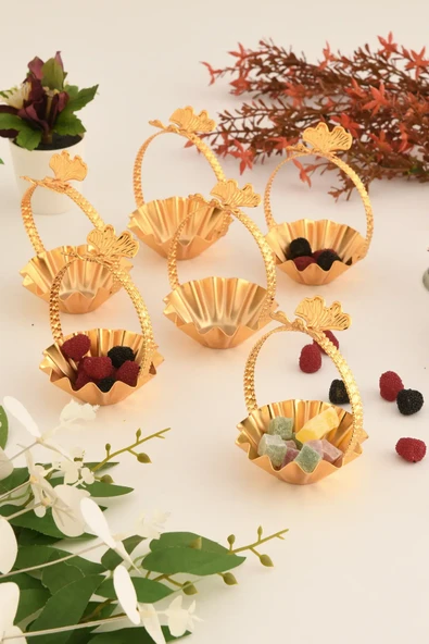 Mucit Home Teris Tırtıklı Lokumluk Kulplu Gold 6 Lı Takım - 1