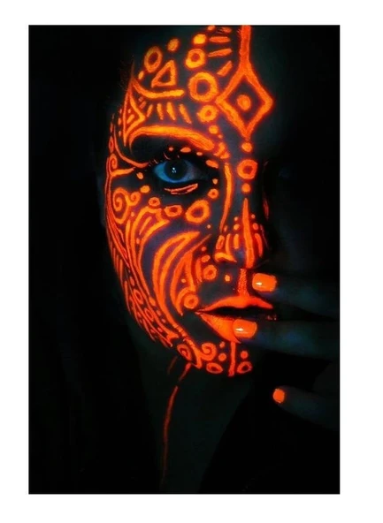 Karanlıkta Parlayan Fosforlu Neonlu Glow Parti Yüz Boyası Vücut Kremi Turuncu Renk - 4