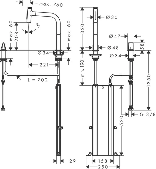 Hansgrohe Metris Select M71 Eviye Bataryası 2Jet Spiralli (2-Delikli) 73818000 - 2