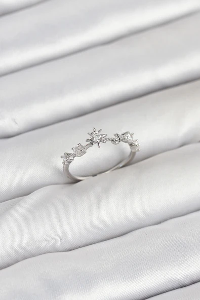 Pirinç Gümüş Renk Manifest Kadın Yüzük - TJ-BYK3891 ürün görseli 1