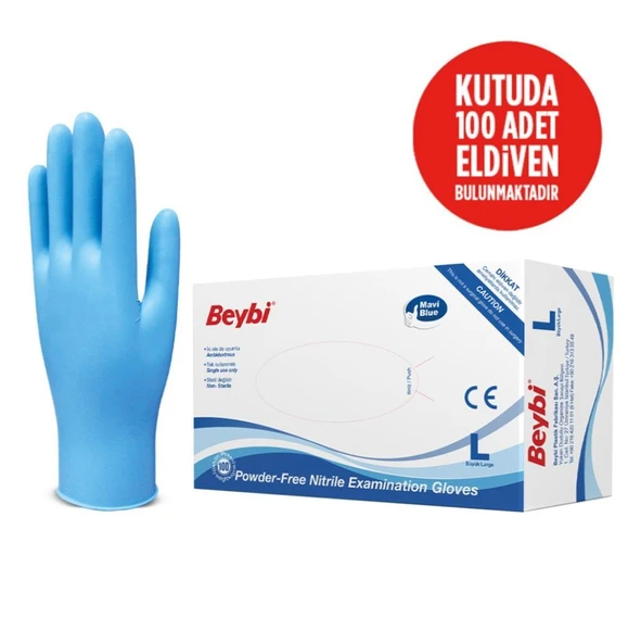 Beybi Nitril Pudrasız Mavi Muayene Eldiveni 100' lü Paket Large - 2