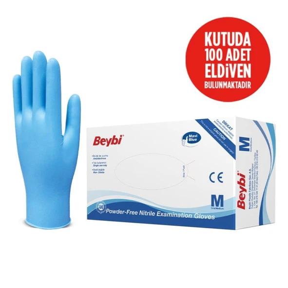 Beybi Nitril Pudrasız Mavi Muayene Eldiveni 100' lü Paket Medium - 2