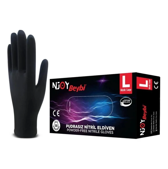 Beybi Njoy Nitril Siyah Pudrasız Eldiven 100' lü Paket Large
