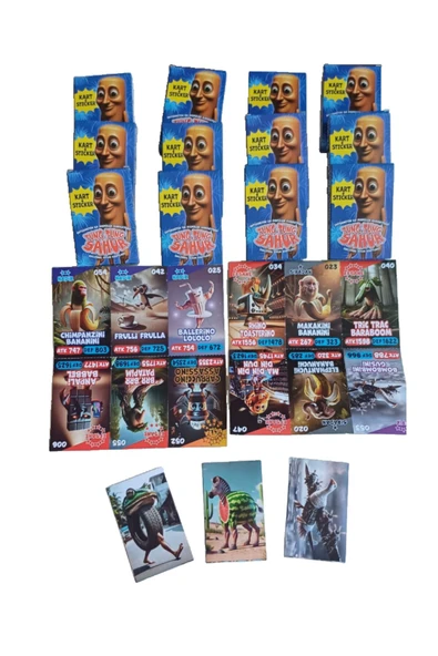 Toys Tung Tung Sahur Oyun Kartları 12 Mini Kutu 72 Adet Karakter Kartı 12 Adet Sticker Kutusuz