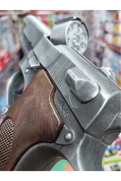 MyClean Kapsül Tabanca Süleyman Çakır Ful Demır Orijinal Metal Oyuncak Silah 23 Cm Spain Made Füme