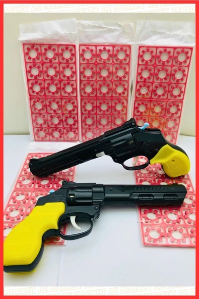 AE Market 2 Adet Büyük Oyuncak Plastik Kovboy Tabancası Yanında 2 Adet 18 X8li Fişek Kapsül - 4