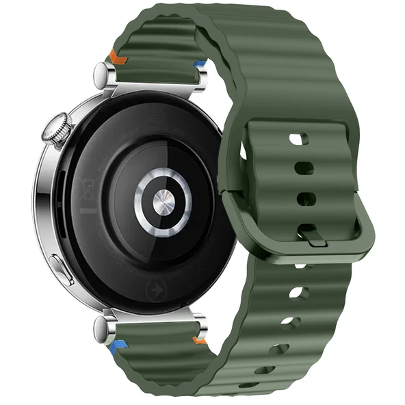 Huawei Watch GT5 41mm İle Uyumlu Dalga Desenli Tokalı Yumusaş Soft Silikon Kordon  Haki - 2