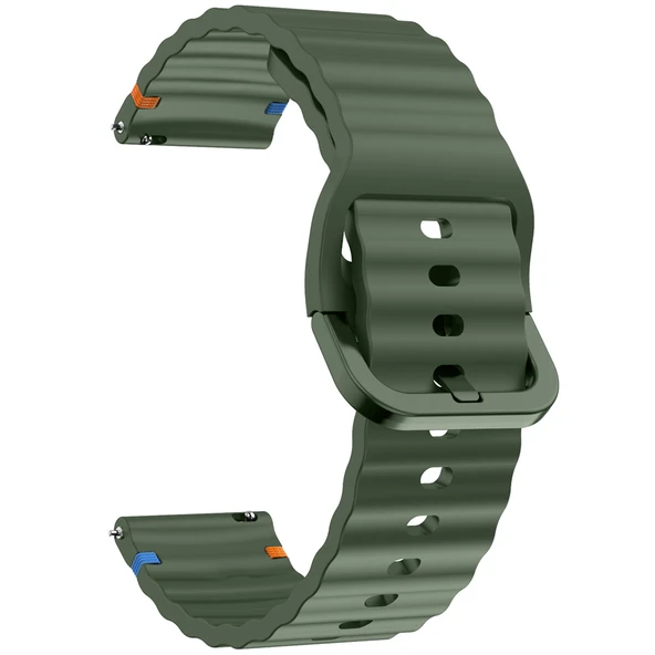 Huawei Watch GT5 41mm İle Uyumlu Dalga Desenli Tokalı Yumusaş Soft Silikon Kordon Haki - 3