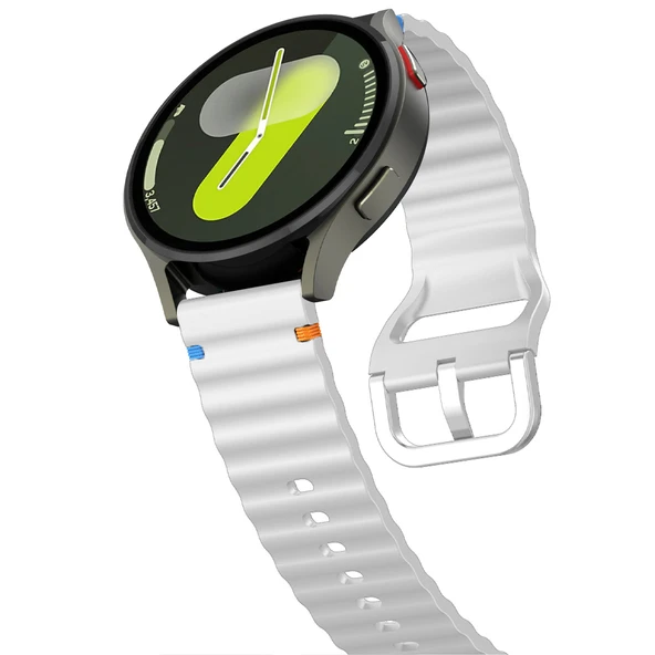 Huawei Watch GT5 41mm İle Uyumlu Dalga Desenli Tokalı Yumusaş Soft Silikon Kordon  Beyaz - Resim 4