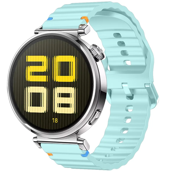 Huawei Watch GT5 41mm İle Uyumlu Dalga Desenli Tokalı Yumusaş Soft Silikon Kordon  Turkuaz ürün görseli