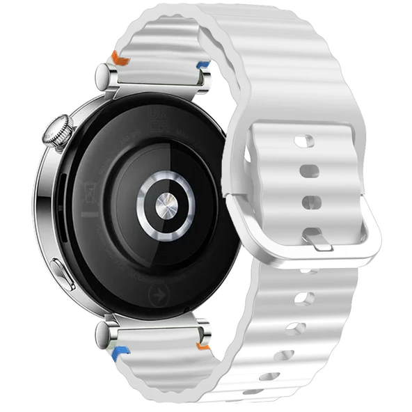 Huawei Watch GT5 41mm İle Uyumlu Dalga Desenli Tokalı Yumusaş Soft Silikon Kordon  Beyaz - Resim 2