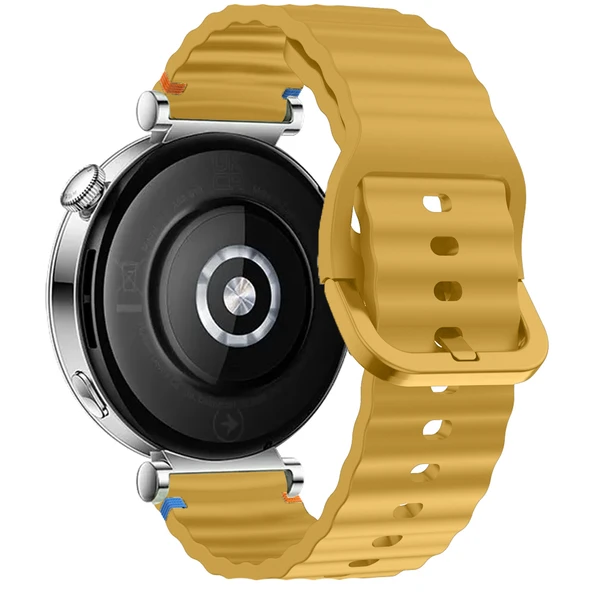 Huawei Watch GT5 41mm İle Uyumlu Dalga Desenli Tokalı Yumusaş Soft Silikon Kordon  Sarı - 2