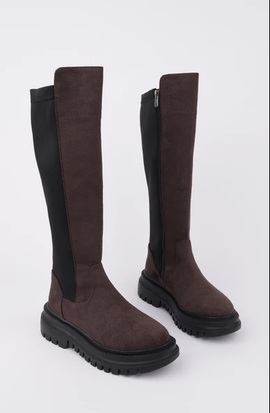 Muggo DİASA Süet Kalın Taban Streç Detaylı Fermuarlı Kadın Çizme - 11