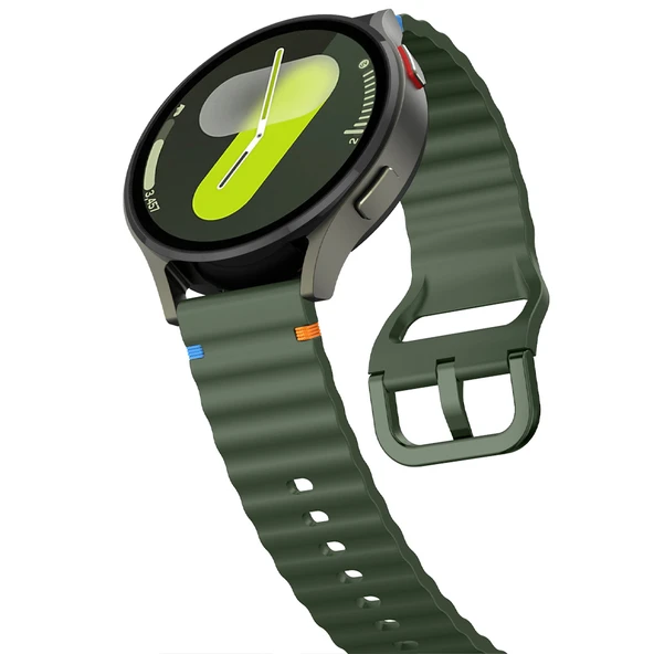 Huawei Watch GT5 41mm İle Uyumlu Dalga Desenli Tokalı Yumusaş Soft Silikon Kordon  Haki - 4