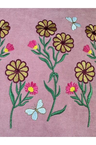 HHKARTS Pembe Renk Çiçek Desenli Nakışlı Yastık Kılıfı 40X40 | Kırlent Kılıfı Fermuarlı - Resim 4