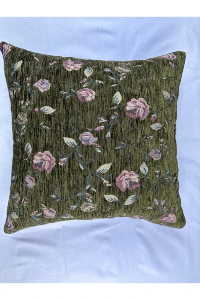 HHKARTS Çiçek Desenli Yastık Kılıfı Çift Taraflı Goblen Kumaş Kapalı Fermuarlı Kırlent 2'Lİ 40x40 - Resim 4