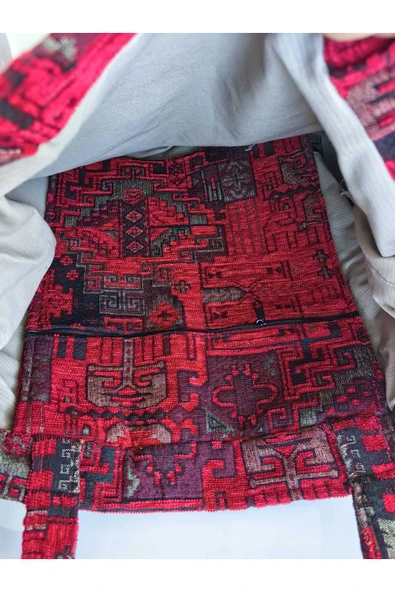 HHKARTS Kırmızı Etnik Kumaş Omuz Çantası - Resim 5