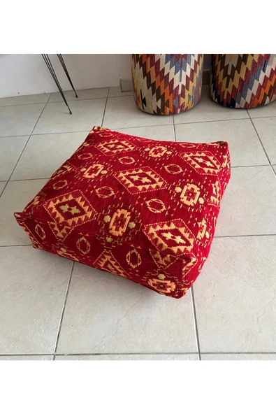 oushak Kilim Desenlİ Otantik Bahçe Balkon Minderi Çift Taraflı Fermuarlı PUF KILIFI Şönil KILIFI - Resim 3