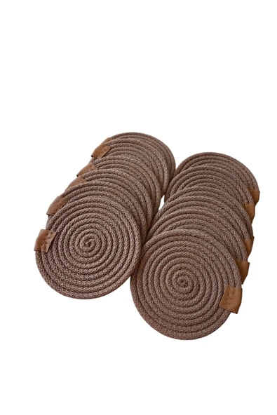 HHKARTS Jüt Bardak Kupa Altlığı Kahverengi 13cm 12li - Resim 3