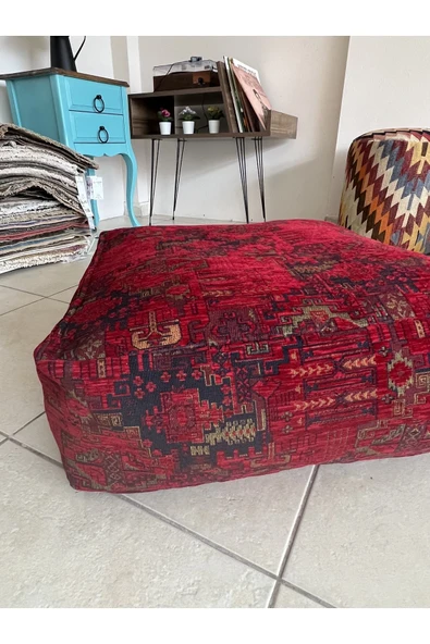 oushak Kilim Desenlİ Otantik Bahçe Balkon Minderi Çift Taraflı Fermuarlı PUF KILIFI Şönil KILIFI - Resim 6