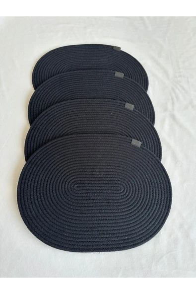HHKARTS Jüt Amerikan Servis Sofra Altlığı, Masa Dekoru Supla Oval Siyah 30x40 4lü ürün görseli