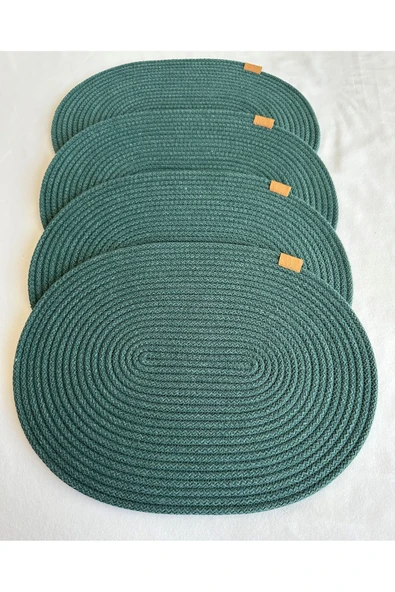 HHKARTS Jüt Amerikan Servis Sofra Altlığı, Masa Dekoru Supla Oval Koyu Yeşil 30x40 4lü - Resim 4