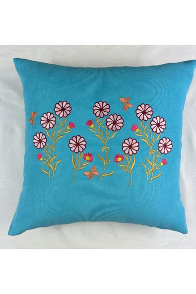 HHKARTS Çiçek Desenli Nakışlı Kırlent Kılıfı Fermuarlı 40x40 2'li - Resim 4