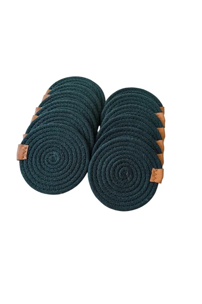 HHKARTS Jüt Bardak Kupa Altlığı Koyu Yeşil 13cm 12li ürün görseli