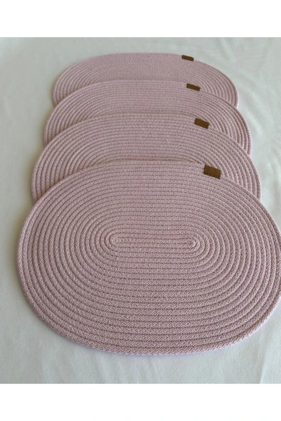 HHKARTS Jüt Amerikan Servis Sofra Altlığı, Masa Dekoru Supla Oval Açık Pembe 30x40 4lü - 2