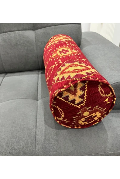 oushak Kilim Desenli Dekoratif Silindir Yastık Şönil Dokuma Fermuarlı Etnik Bolster Yoga Yastık Kılıfı - Resim 3