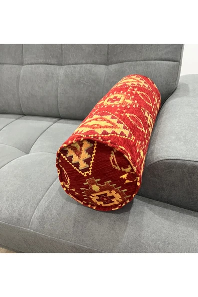 oushak Kilim Desenli Dekoratif Silindir Yastık Şönil Dokuma Fermuarlı Etnik Bolster Yoga Yastık Kılıfı ürün görseli
