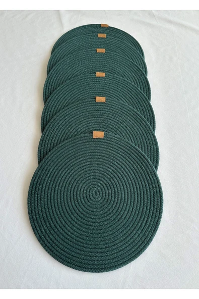 HHKARTS Yuvarlak Amerikan Servis Sofra Altlığı, Masa Dekoru Supla Koyu Yeşil 33cm 6lı ürün görseli