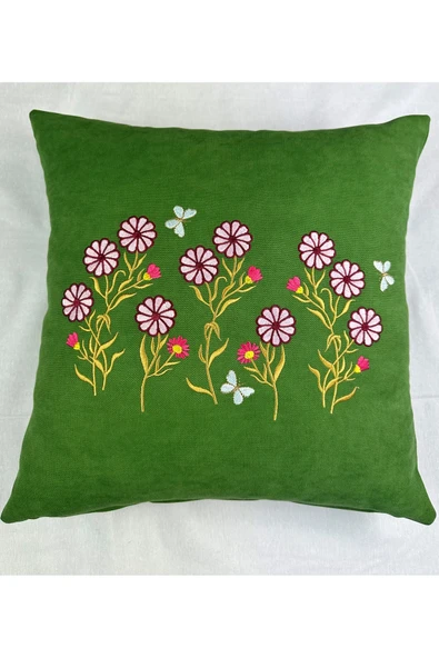 HHKARTS Çiçek Desenli Nakışlı Kırlent Kılıfı Fermuarlı 40x40 4'lü - Resim 4